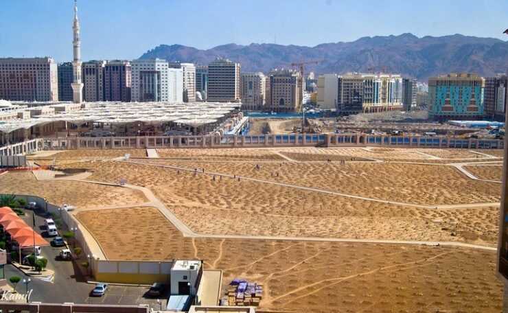View of Jannatul Baqi with Masjid-e-Nabwi on the left