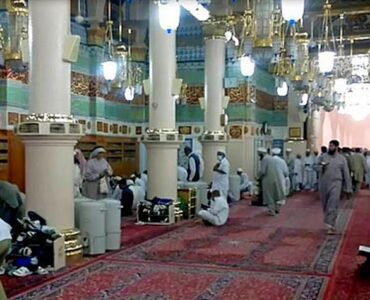 The Qiblah wall in Masjid-e-Nabwi